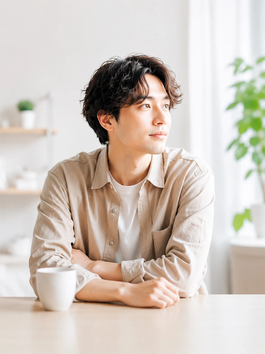 考えごとをする男性